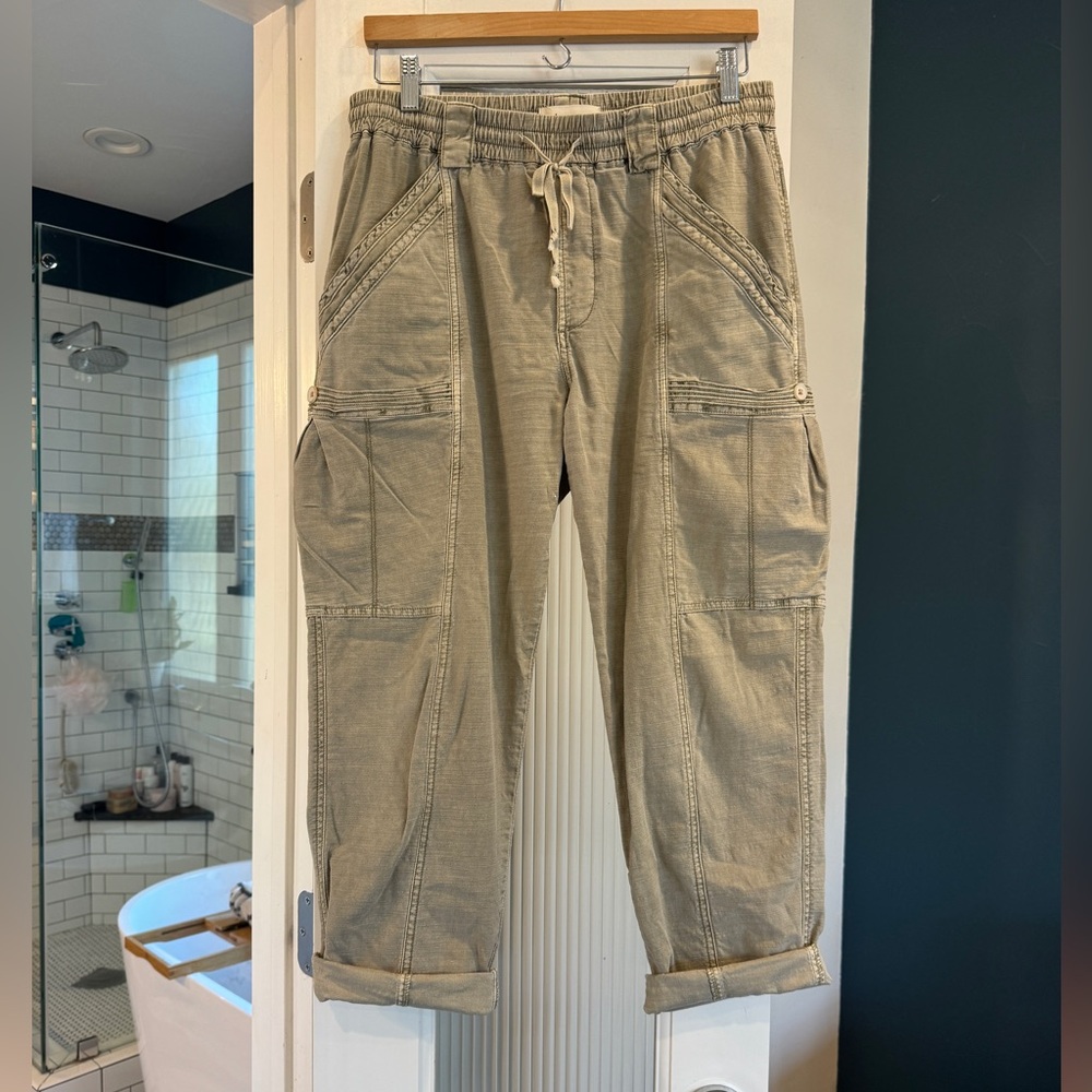 Anthropologie Khaki Green Pull On Cargo Joggers